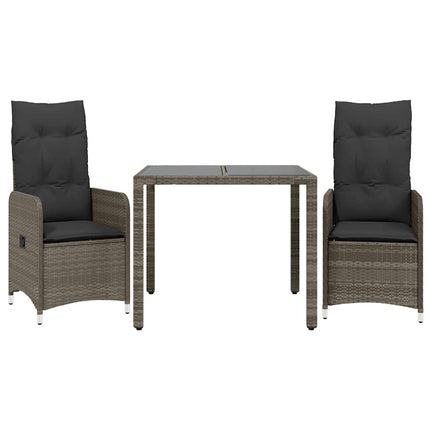 Set BistrÃƒÂ² da Giardino 3 pz con Cuscini in Polyrattan Grigio