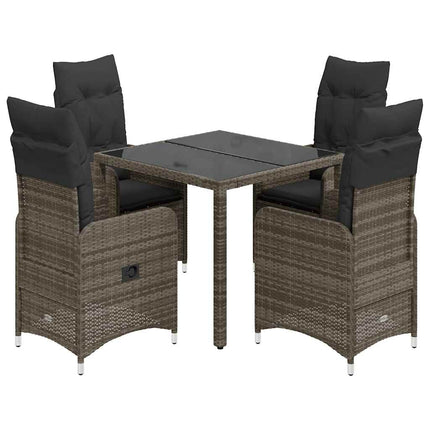Set BistrÃ² da Giardino 5 pz con Cuscini in Polyrattan Grigio