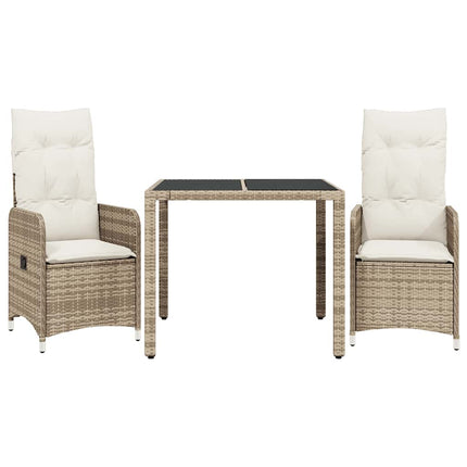 Set da BistrÃƒÂ² da Giardino 3 pz con Cuscini Beige in Polyrattan