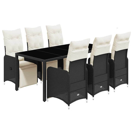 Set da BistrÃƒÂ² da Giardino 7 pz con Cuscini Nero in Polyrattan