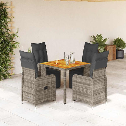 Set BistrÃ² da Giardino 5 pz con Cuscini in Polyrattan Grigio