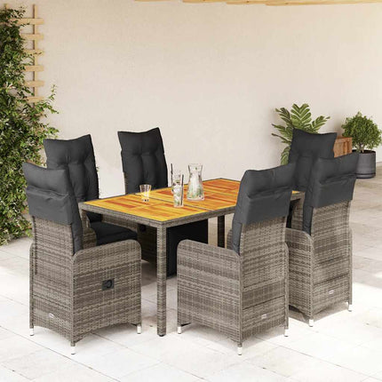 Set BistrÃƒÆ’Ã‚Â² da Giardino 7 pz con Cuscini in Polyrattan Grigio