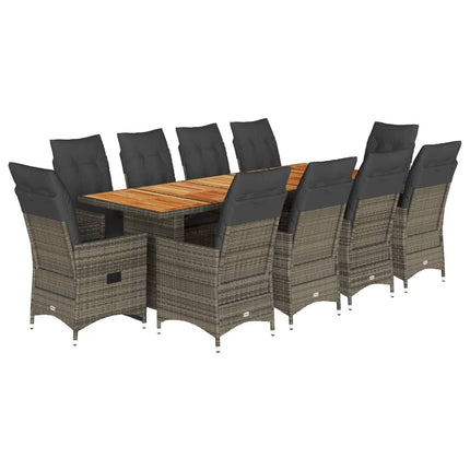 Set BistrÃ² da Giardino 11 pz con Cuscini in Polyrattan Grigio