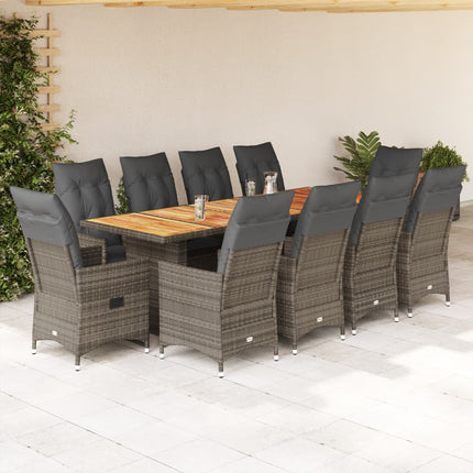 Set BistrÃ² da Giardino 11 pz con Cuscini in Polyrattan Grigio