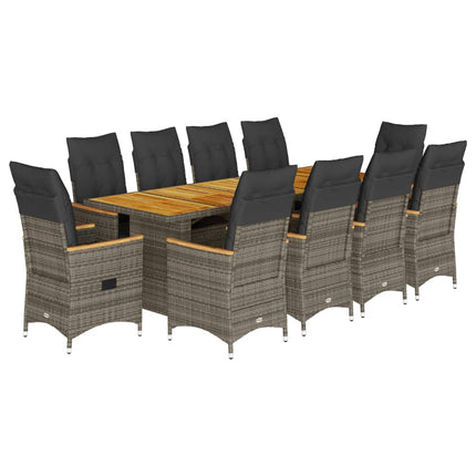 Set BistrÃ² da Giardino 11 pz con Cuscini in Polyrattan Grigio