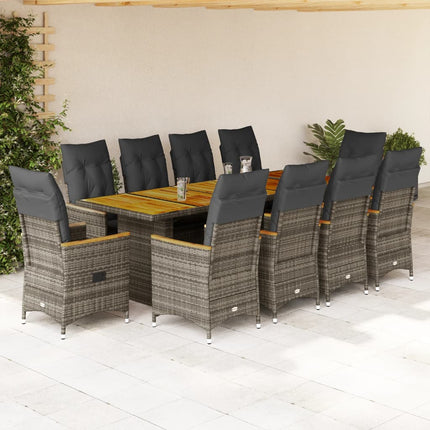 Set BistrÃ² da Giardino 11 pz con Cuscini in Polyrattan Grigio