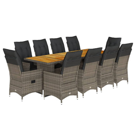 Set BistrÃ² da Giardino 11 pz con Cuscini in Polyrattan Grigio