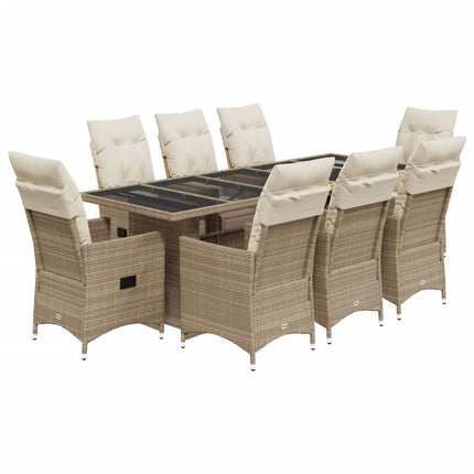 Set da BistrÃƒÆ’Ã‚Â² da Giardino 9 pz con Cuscini Beige in Polyrattan