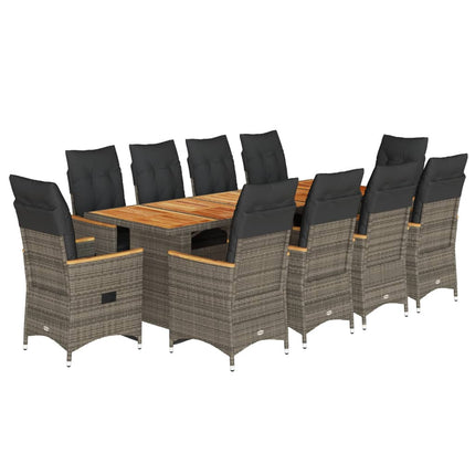 Set BistrÃ² da Giardino 11 pz con Cuscini in Polyrattan Grigio