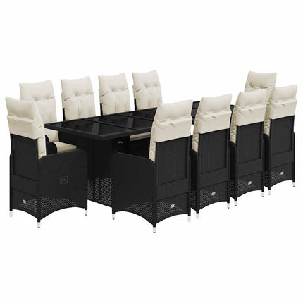 Set da BistrÃƒÂ² da Giardino 11 pz con Cuscini Nero in Polyrattan