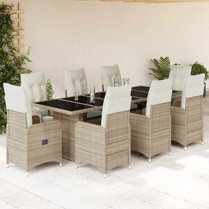 Set da BistrÃƒÆ’Ã‚Â² da Giardino 9 pz con Cuscini Beige in Polyrattan