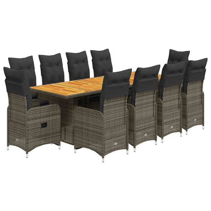 Set BistrÃ² da Giardino 11 pz con Cuscini in Polyrattan Grigio
