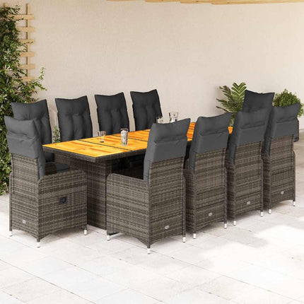 Set BistrÃ² da Giardino 11 pz con Cuscini in Polyrattan Grigio