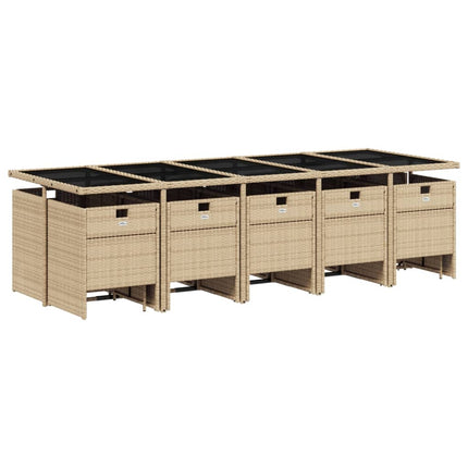 Set da Pranzo da Giardino 15 pz con Cuscini Beige in Polyrattan
