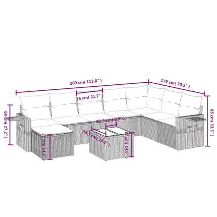 Set Divano da Giardino 9 pz con Cuscini Beige Misto Polyrattan