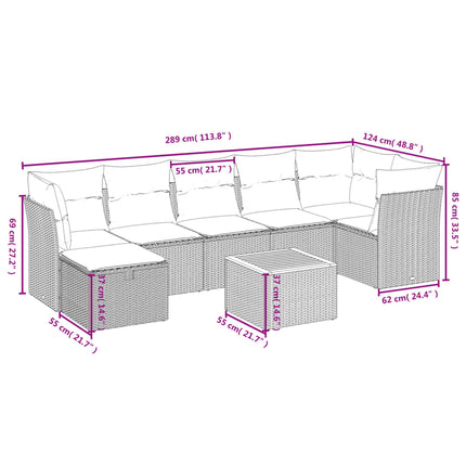 Set Divano da Giardino 9 pz con Cuscini Beige Misto Polyrattan