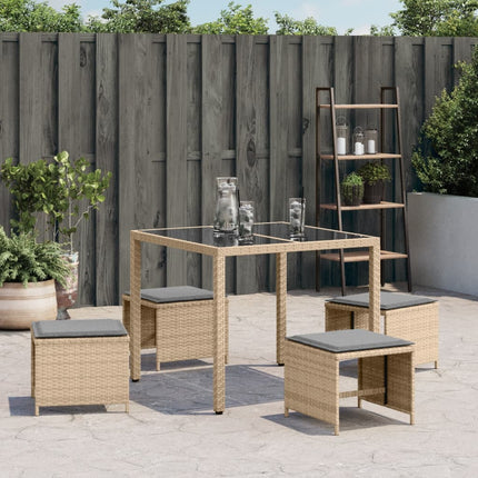 Sgabelli Giardino Cuscini 4pz Beige Misto 40x40x35cm Polyrattan