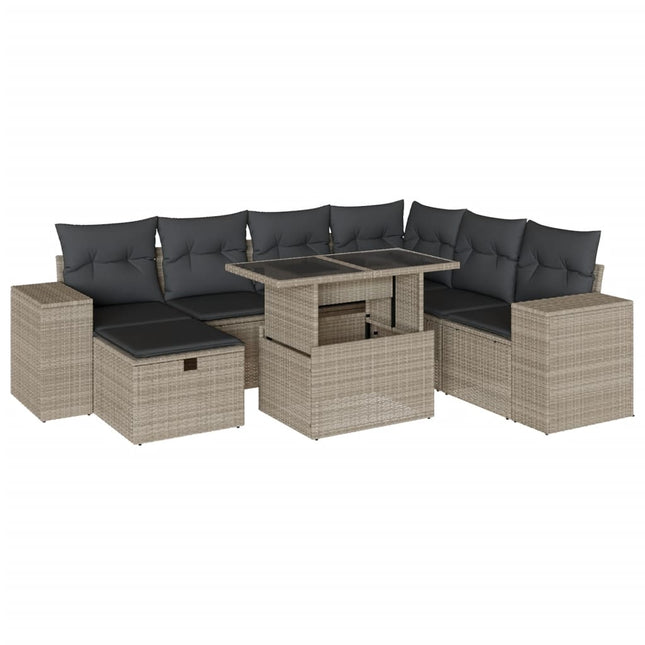 Set Divano da Giardino 8pz con Cuscini Grigio Chiaro Polyrattan