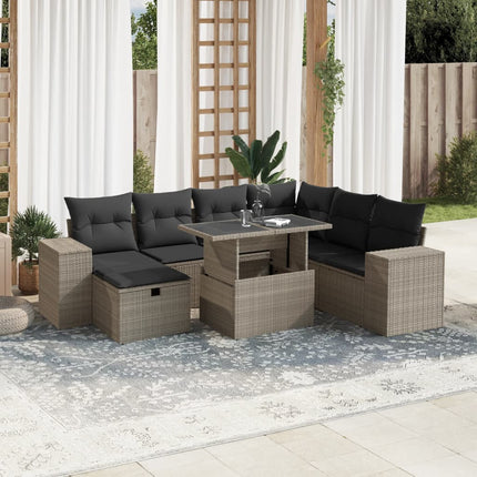 Set Divano da Giardino 8pz con Cuscini Grigio Chiaro Polyrattan