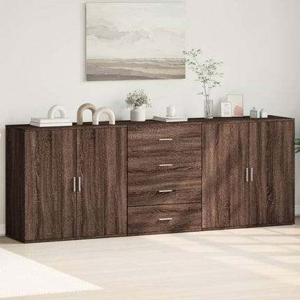 Credenze 3 pz Rovere Marrone in Legno Multistrato