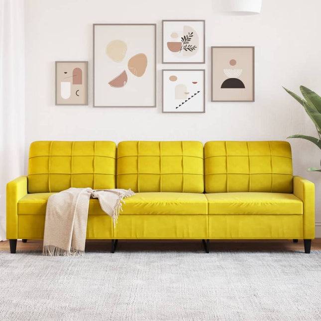 Divano a 3 Posti Giallo 210 cm in Velluto