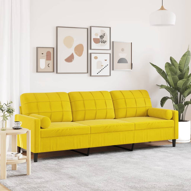 Divano a 3 Posti con Cuscini Giallo 210 cm in Velluto