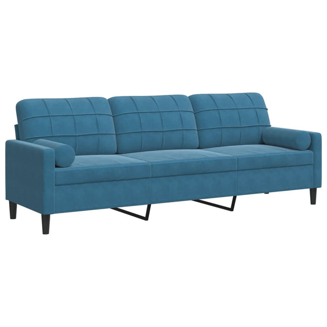 Divano a 3 Posti con Cuscini Blu 210 cm in Velluto
