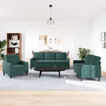 Set di Divani 3 pz con Cuscini Verde scuro in Velluto