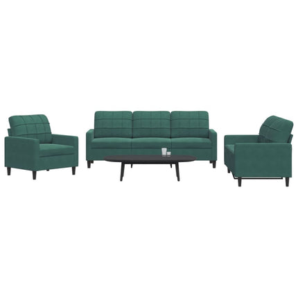 Set di Divani 3 pz con Cuscini Verde scuro in Velluto