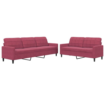 Set di Divani 2 pz con Cuscini Rosso Vino in Velluto