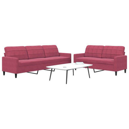 Set di Divani 2 pz con Cuscini Rosso Vino in Velluto