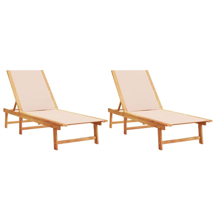Lettini Prendisole 2 pz Crema Legno Massello Acacia e Textilene