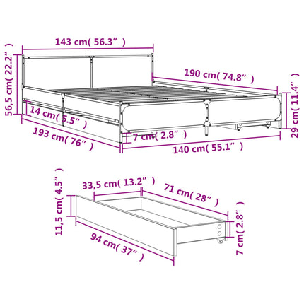Giroletto con Cassetti Rovere Fumo 140x190 cm Legno Multistrato