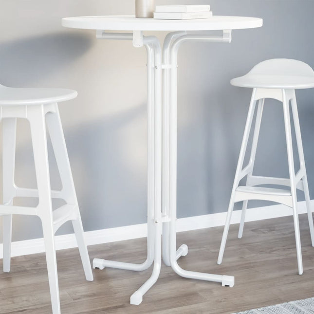 Tavolo da Pranzo Bianco Ã˜80x110 cm Legno Multistrato e Acciaio