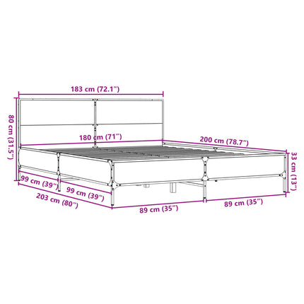 Giroletto Grigio Sonoma 180x200 cm in Legno Multistrato Metallo