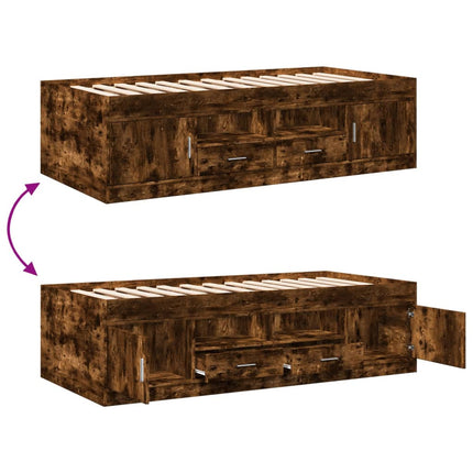 Divano Letto con Cassetti senza Materasso Rovere Fumo 100x200cm