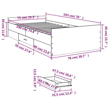 Giroletto con Cassetti Bianco 75x190 cm in Legno Multistrato