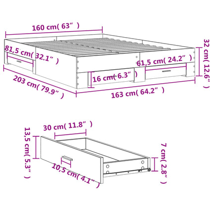 Giroletto con Cassetti Rovere Fumo 160x200 cm Legno Multistrato