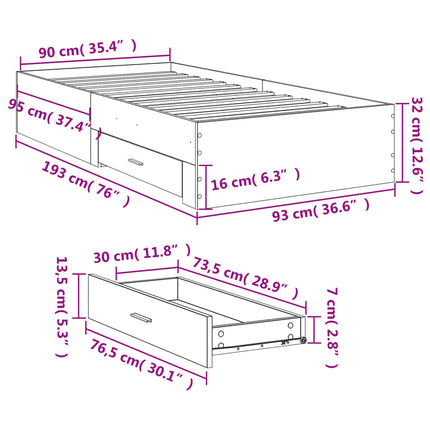 Giroletto Cassetti Grigio Cemento 90x190 cm Legno Multistrato