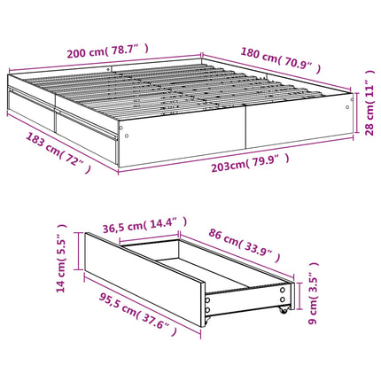 Giroletto Cassetti Grigio Cemento 180x200 cm Legno Multistrato