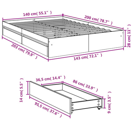Giroletto con Cassetti Rovere Fumo 140x200 cm Legno Multistrato