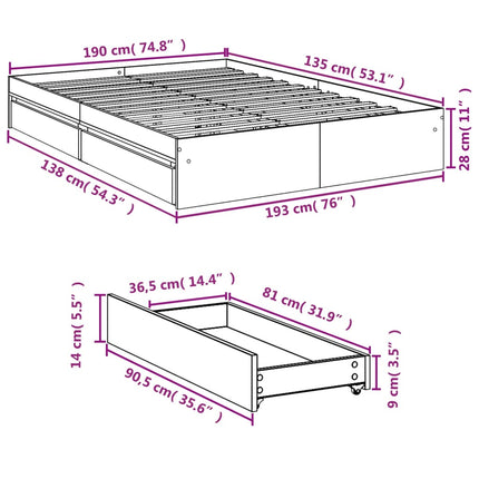 Giroletto con Cassetti Bianco 135x190 cm in Legno Multistrato