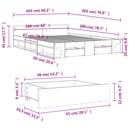 Giroletto con Cassetti Rovere Fumo 160x200 cm Legno Multistrato