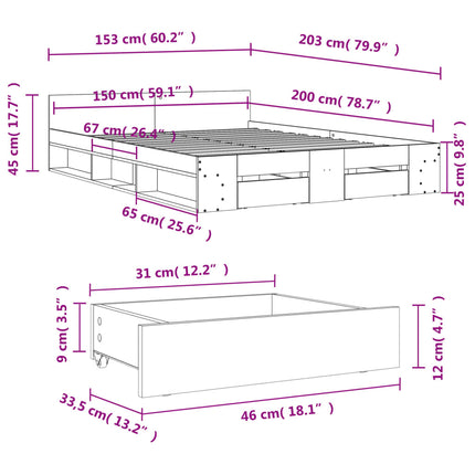 Giroletto Cassetti Rovere Marrone 150x200 cm Legno Multistrato