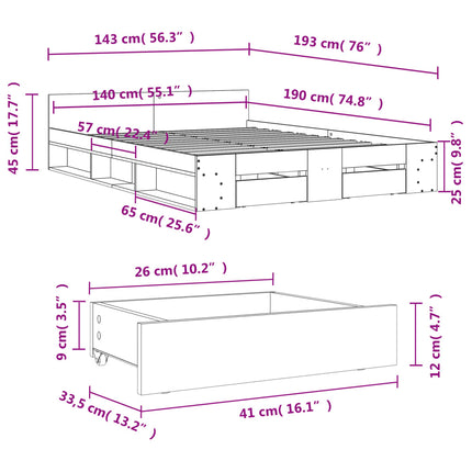 Giroletto con Cassetti Bianco 140x190 cm in Legno Multistrato