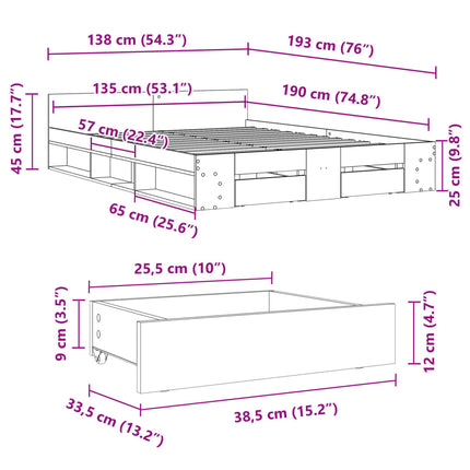 Giroletto Cassetti Grigio Cemento 135x190 cm Legno Multistrato