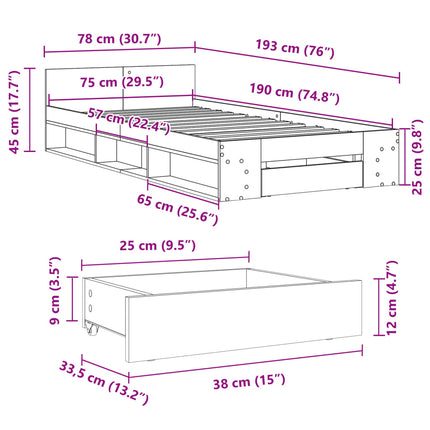 Giroletto Cassetto Grigio Cemento 75x190 cm Legno Multistrato