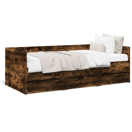 Divano Letto con Cassetti senza Materasso Rovere Fumo 100x200cm
