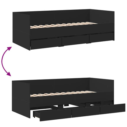 Divano Letto con Cassetti senza Materasso Nero 90x200 cm
