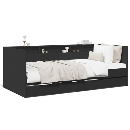 Divano Letto con Cassetti senza Materasso Nero 100x200 cm